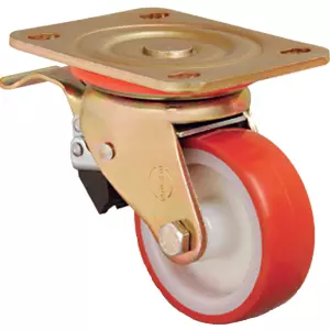 Полиуретановое колесо поворотное с с тормозом ZB-100 мм, 350 кг (обод - полиамид, площадка, шарикоподшипник)
